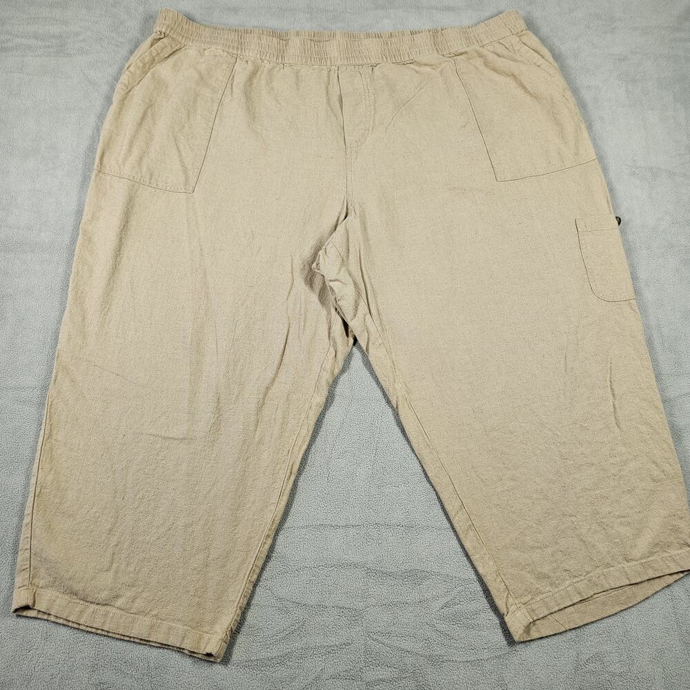 Susan Graver‎ Pure Cropped Pants Womens 3XP Easy Linen Blend Utility Comfy Tan